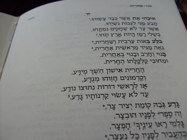 Image of an open book containing the Kinot, written in Hebrew script